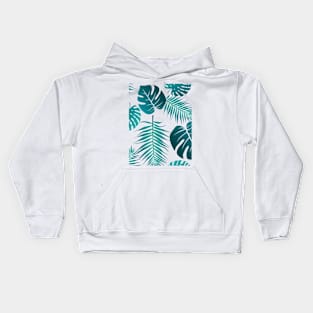 Aqua turquoise blue large tropical leaf pattern Kids Hoodie